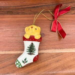 Spode Teddy Bear in Stocking Handcrafted Porcelain Ornament